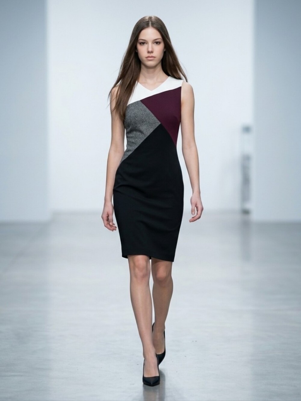 WHBM Colorblock Midi Sheath Dress in Black, Burgundy & Gray Fitted Silhouette M - Picture 1 of 12